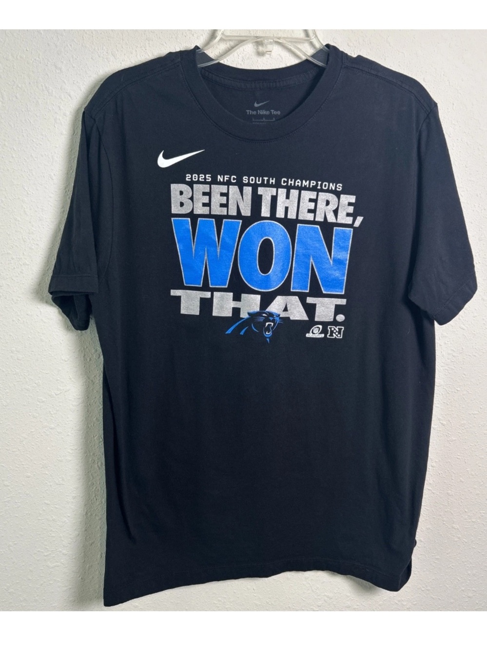 Nike Carolina Panthers 2025 Conference Champions NFC South Black T-Shirt Men’s L